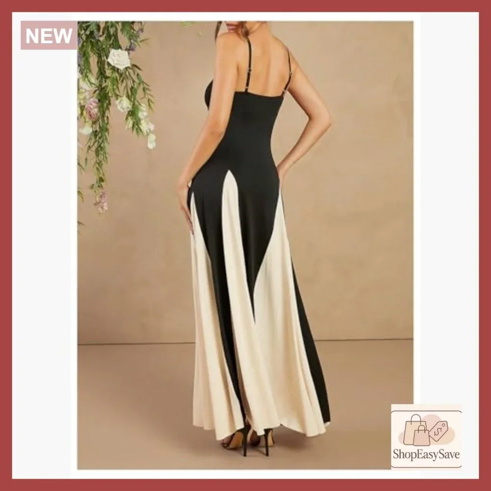 Elegant Spaghetti Strap Maxi Dress Flowy Formal Party Wear Chic Minimal - Picture 2 of 5